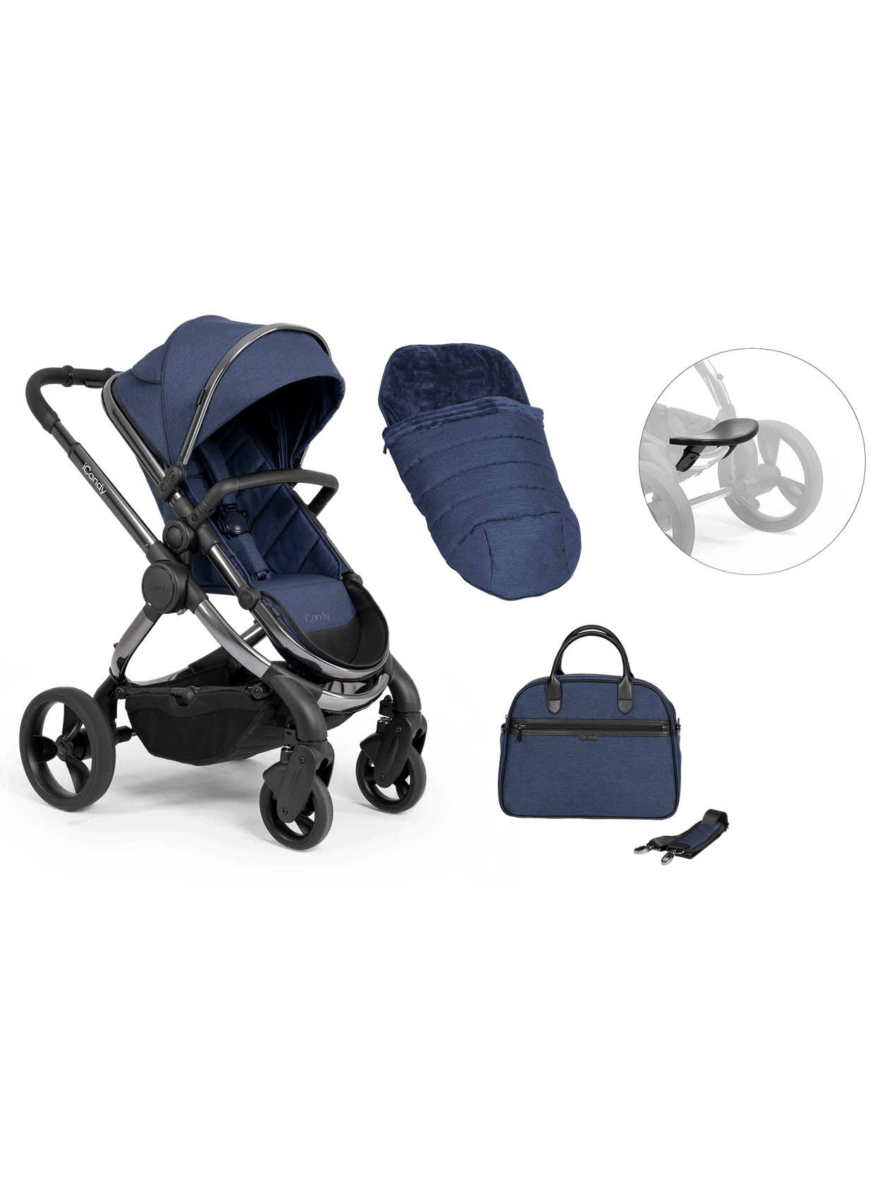 Peach Pushchair and Carrycot With Bag, Duo Pod & Ride-On Board