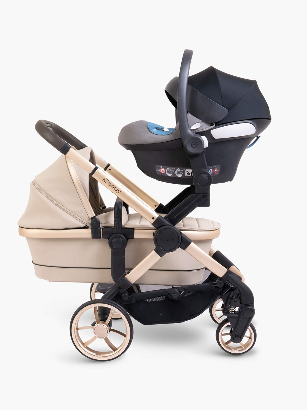 Peach 7 Twin Pushchair & Carrycot in Biscotti - iCandy